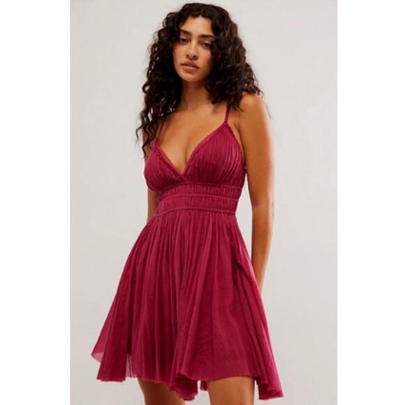 Free People Delia Slip Dress Boho Mini Summer Party Dress Pink Small - Picture 1 of 11